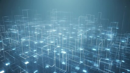 Aufkleber - Abstract Digital Cityscape Glowing Cubes and Lines