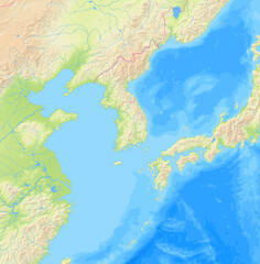  Map of the South Korea and surrounding countries without any labels