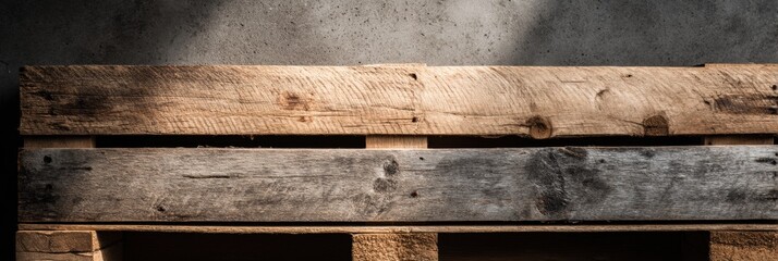 Aufkleber - Wooden Planks Arranged on a Pallet Under Neutral Light in an Empty Space Showcasing Natural Textures and Tones