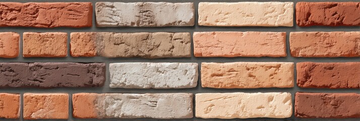 Fototapete - Decorative Bricks Arranged for Facade Work, Showcasing Various Textures and Earthy Colors Suitable for Construction Projects