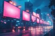 © PD - Bright urban billboards illuminate a rainy night in a bustling city