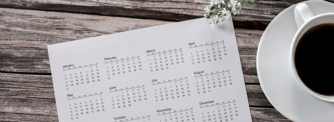 Wall Mural - yearly calendar desk placed on business table. desktop calender for planner to plan agenda, timetabl