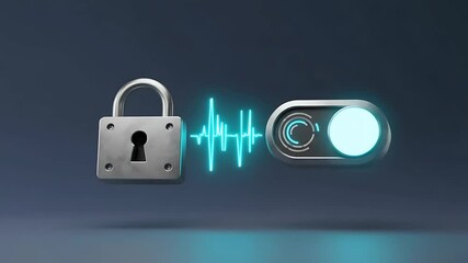 Digital illustration of a padlock and heartbeat line with a toggle switch, representing security