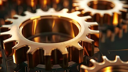 Aufkleber - Close-up of metallic gears rotating together in a seamless motion, showcasing intricate details and craftsmanship in a manufacturing environment