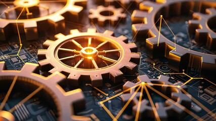 Leinwandbilder - Cinematic close-up of intricate gears and circuits showcasing technology and innovation in a modern digital landscape