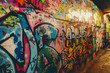 © Hovhannes - A brick wall covered with graffiti logos in 4K, featuring cinematic lighting and a realistic comic book style. Shot with a 90mm lens to capture vivid details and texture...