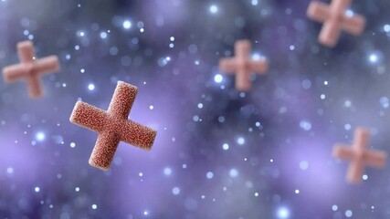 Poster - Abstract Cross Icons: An artistic representation of several textured cross icons floating against a soft, cosmic background with shimmering particles, evoking a sense of mystery and depth.