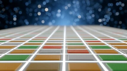 Aufkleber - Abstract Technology Grid: A mesmerizing grid of colorful squares stretches to the horizon, creating an illusion of depth and suggesting a vast network of interconnected data points.