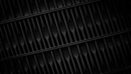 Poster - A black and white photo of a metal railing with a black background. The railing is made of metal and has a very sleek and modern look