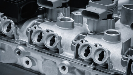 Aufkleber - Close up of car engine cylinder block cover, car service concept background