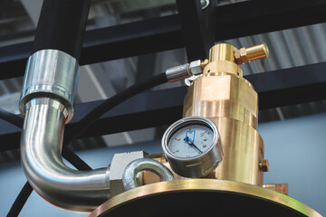 Aufkleber - Stainless steel pipe with a pressure gauge on it as part of a fire protection system