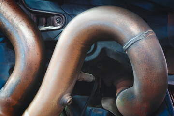 Aufkleber - Close up of motorcycle muffler copper pipes