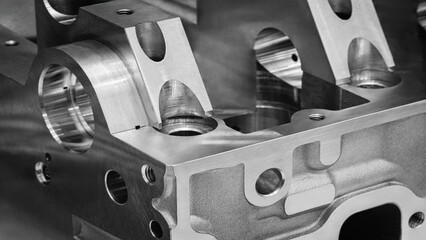Aufkleber - Close up of open metal cylinder block of car engine, auto service concept background.