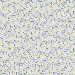 seamless pattern with blue ribbon bows on light background. minimalist hand-drawn style. perfect for