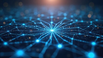 Fototapete - Illustration of digital infrastructure concept, global network connection. Futuristic tech design with glowing nodes, lines. Data transfer, cloud computing, internet connections. Modern tech