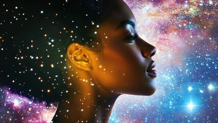 Wall Mural - A female figure in silhouette against a cosmic background.