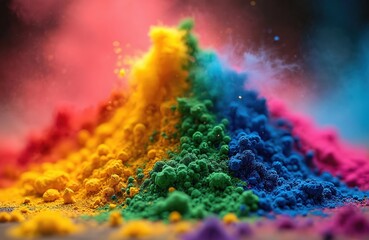 Poster - Explosion vibrant Holi paint color powder. Celebrating Indian Hindu festival concept. Bursting with colors yellow, green, blue, pink, red. Creative design, abstract art, motion, splash effect with