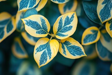 Aufkleber - Vibrant yellow and green leaves of a plant create a striking contrast in a lush garden setting during a sunny afternoon