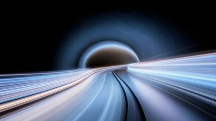 Poster - Tunnel Vision: Abstract artwork of a tunnel with blurred lines and bright lights in motion, creating a visual journey through speed and space.