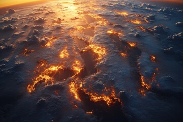 Poster - Striking sunset view with dramatic cloud formations and glowing light reflecting off the ocean in a breathtaking landscape