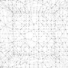 Leinwandbilder - Abstract polygonal perspective space. Dots connected by lines. Abstract wave. Square, cube room. Minimalist mesh.