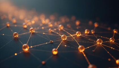 Poster - Glowing chart with interconnected lines and spheres forming a network. Symbolizes collaborative teamwork, business organization, global connection, data analysis, information technology.