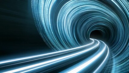Poster - Digital Vortex Tunnel: Abstract illustration of a swirling, luminous blue vortex tunnel, symbolizing digital transformation, innovation, and the boundless possibilities of technology.