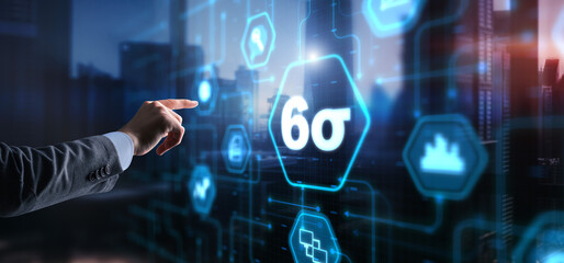 Wall Mural - business man pointing six sigma to control products quality process