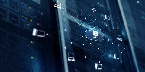 Wall Mural - cloud computing technology data storage and security on server background
