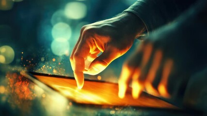 Wall Mural - a person sitting at a table, using a tablet computer