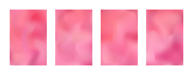 Wall Mural - Set of bright calm vector red and coral pink liquid stains mesh gradient background. Abstract fluid scarlet, rose and orange colors digital watercolor flyers for banner design, passion concept poster