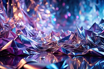 Wall Mural - abstract iridescent metallic surface with dynamic folds and peaks, illuminated by vibrant multicolor