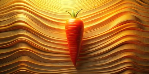Wall Mural - a single carrot against a golden, wave-shaped background, a vibrant still life study