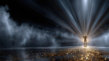 Poster - A man stands in front of a glowing light, surrounded by a cloud of smoke