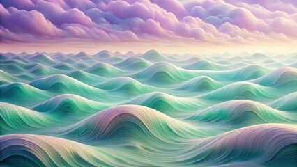 Wall Mural - Serene Ocean Waves Under a Pastel Sky A Dreamlike Seascape of Gentle Undulations and Soft Hues