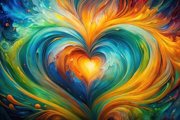 Wall Mural - abstract heart shaped swirl of vibrant hues and dynamic brushstrokes, evoking feelings of passion, j