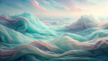 Wall Mural - Dreamlike Pastel Fabric Landscape Serene Waves of Shimmering Softness Under a Gentle Sky