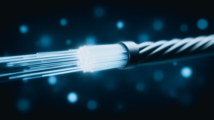 Wall Mural - fiber optic cable: high-speed data transmission concept with glowing fiber optic cable strands emana