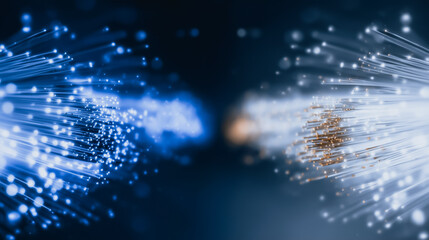 Wall Mural - fiber optic network: close-up view of illuminated fiber optic cables, showcasing the intricate netwo