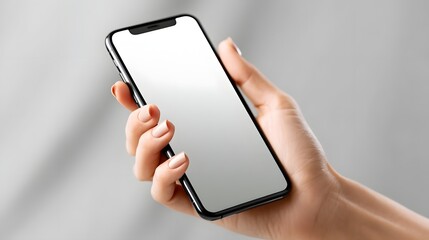 Wall Mural - closeup of hand holding a blank mobile phone screen