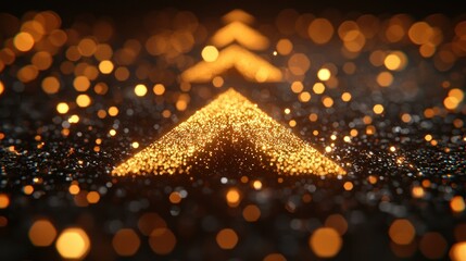 Wall Mural - Golden pyramids of light against a dark bokeh background