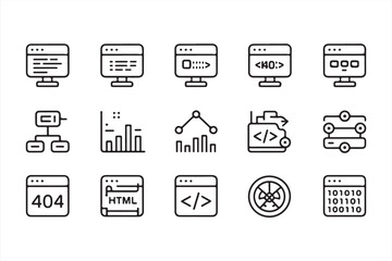 Minimalist Vector Icons Representing Web Development Concepts