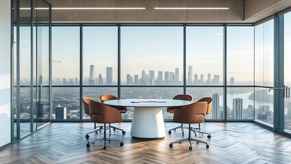 Modern meeting room interior with city view