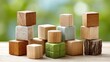 © PixelNexusArt - occupational therapist session design. Wooden building blocks stacked on a table, with a blurred background.