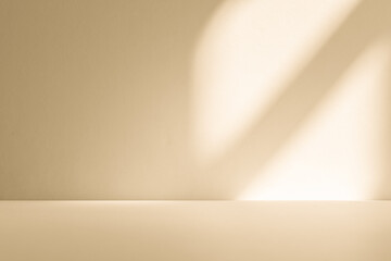 Poster - Wall interior background, studio and backdrops show products. with leaf shadow from window color beige and white. background for text insertion and presentation of product	
