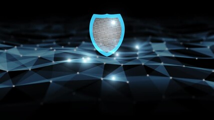 Wall Mural - concept 3d digital shield loop rotation on wavy abstract background.