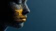 © Mimi - Digital Human Profile with Binary Code and Lock on Blue, Cybersecurity and Data Protection Concept