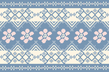 Traditional Ukrainian cross-stitch Detailed vector Illustration for textile printing design, on pixels pastel tone.