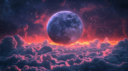Wall Mural - Vast moon above fiery clouds