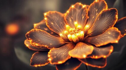 Wall Mural - Striking flower with fiery center illuminated against a dark background creating a unique contrast